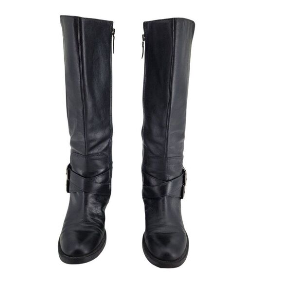 Enzo Angiolini Leather Boots Tall Equestrian Riding Easporty Zip Up Black Sz 7M - Picture 3 of 8